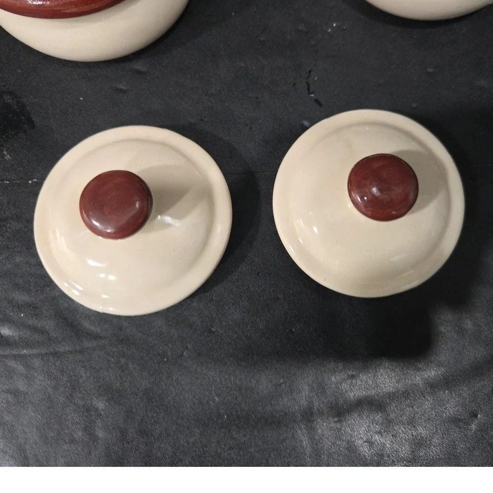 Ceramic Soup Bowls With Handles & Lids, Set of 2, Replacement Cream/Brown Crocks